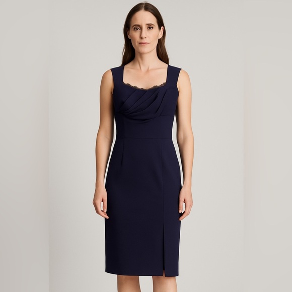Blumarine Sheath Dress Midi Women's Size I 44 US 8 Navy Party Cocktail Italy NWT - Picture 1 of 8